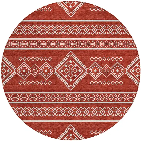 8' Red And Ivory Round Southwestern Washable Indoor Outdoor Area Rug Photo 2