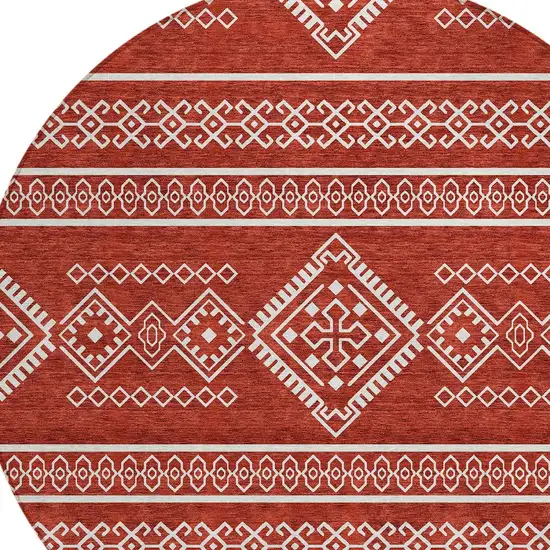 8' Red And Ivory Round Southwestern Washable Indoor Outdoor Area Rug Photo 4
