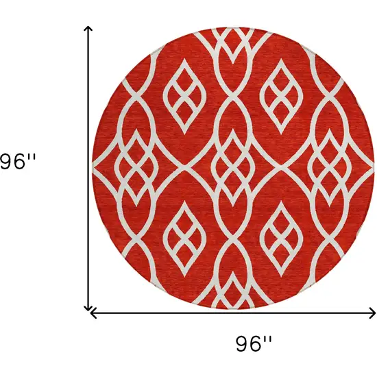 8' Red And Ivory Round Trellis Washable Indoor Outdoor Area Rug Photo 3