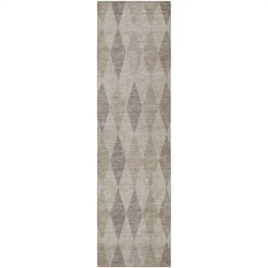 Beige Taupe and Brown Geometric Washable Non Skid Indoor Outdoor Runner Rug Photo 5