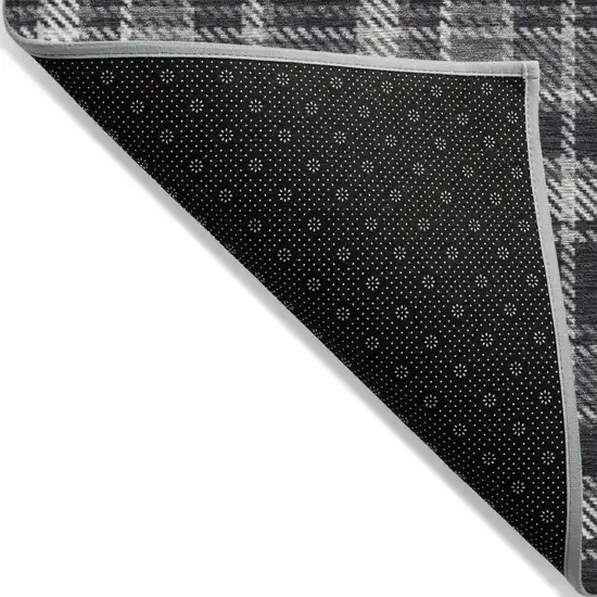 Black Gray and White Plaid Washable Non Skid Indoor Outdoor Runner Rug Photo 6