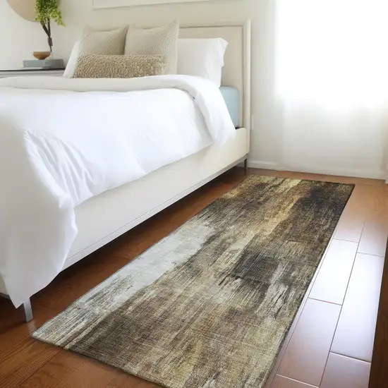 Chocolate Abstract Washable Non Skid Indoor Outdoor Runner Rug Photo 9