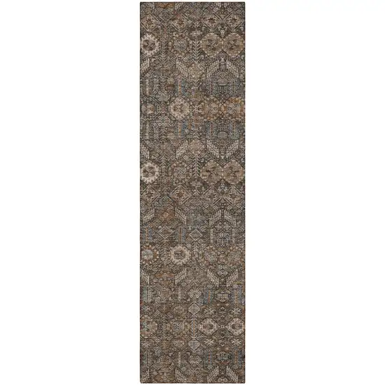 Chocolate Floral Washable Non Skid Indoor Outdoor Runner Rug Photo 4