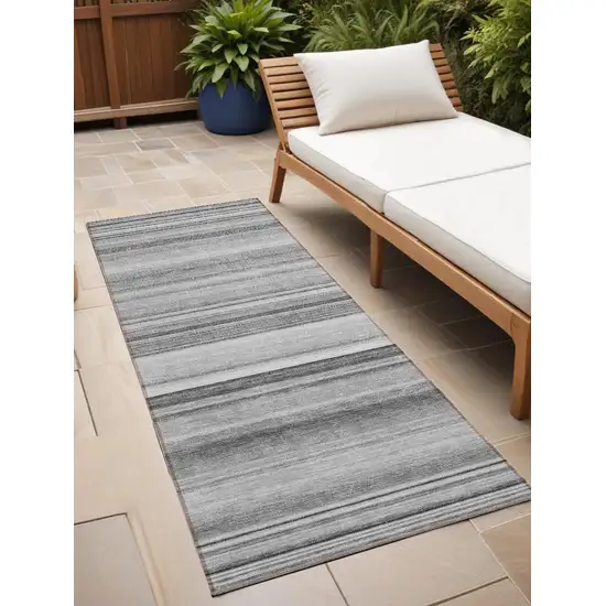 8' Runner Gray Striped Washable Non Skid Indoor Outdoor Runner Rug Photo 1