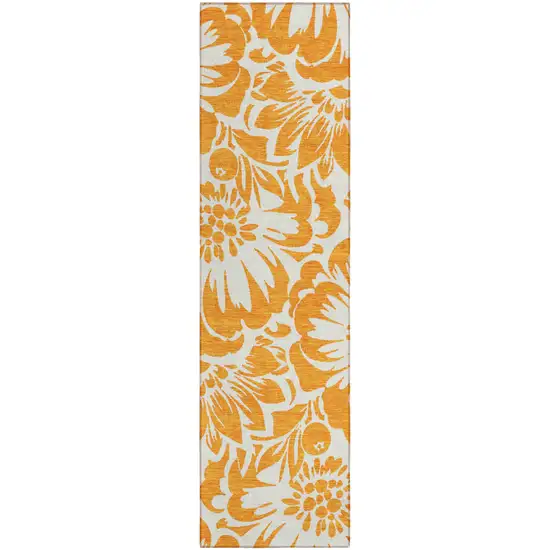Orange and White Floral Washable Non Skid Indoor Outdoor Runner Rug Photo 2