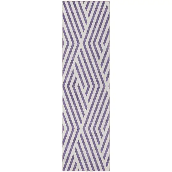 Purple and White Geometric Washable Non Skid Indoor Outdoor Runner Rug Photo 5