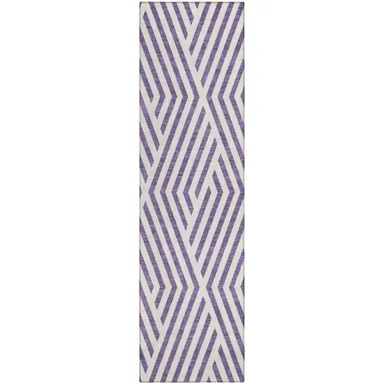 Purple and White Geometric Washable Non Skid Indoor Outdoor Runner Rug Photo 2