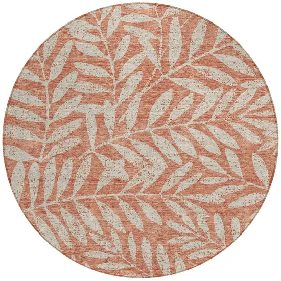 8' Salmon And Gray Round Floral Washable Indoor Outdoor Area Rug Photo 5