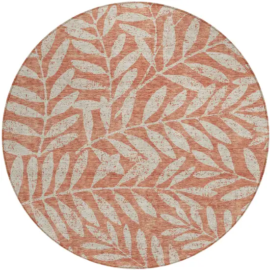 8' Salmon And Gray Round Floral Washable Indoor Outdoor Area Rug Photo 2