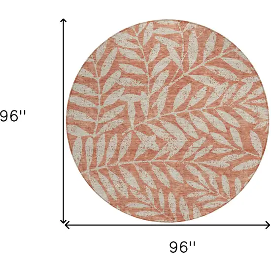 8' Salmon And Gray Round Floral Washable Indoor Outdoor Area Rug Photo 3