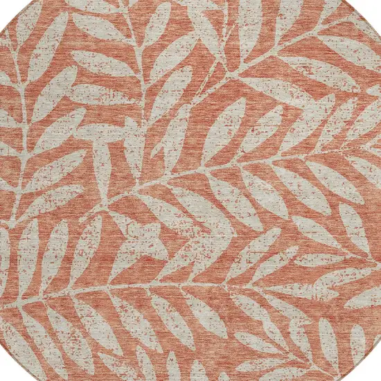 8' Salmon And Gray Round Floral Washable Indoor Outdoor Area Rug Photo 4