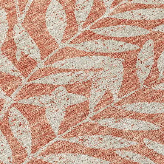 8' Salmon And Gray Round Floral Washable Indoor Outdoor Area Rug Photo 8