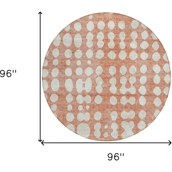 8' Salmon And Ivory Round Abstract Washable Indoor Outdoor Area Rug Photo 3