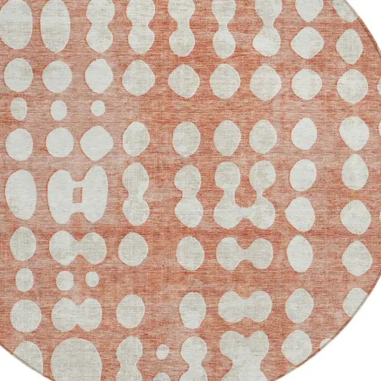 8' Salmon And Ivory Round Abstract Washable Indoor Outdoor Area Rug Photo 5