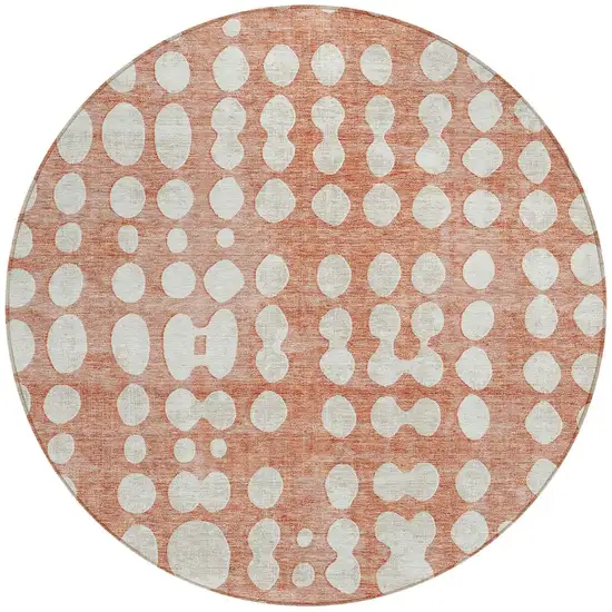 8' Salmon And Ivory Round Abstract Washable Indoor Outdoor Area Rug Photo 6
