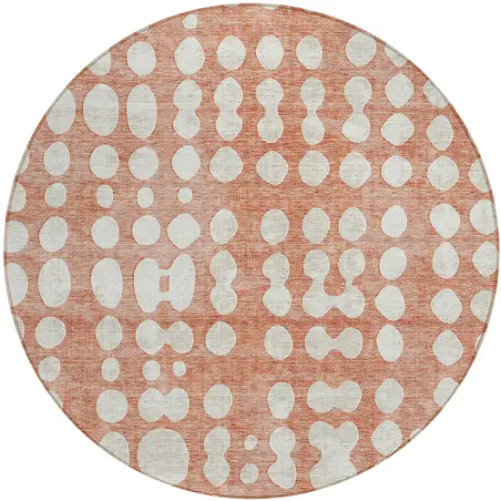 8' Salmon And Ivory Round Abstract Washable Indoor Outdoor Area Rug Photo 2