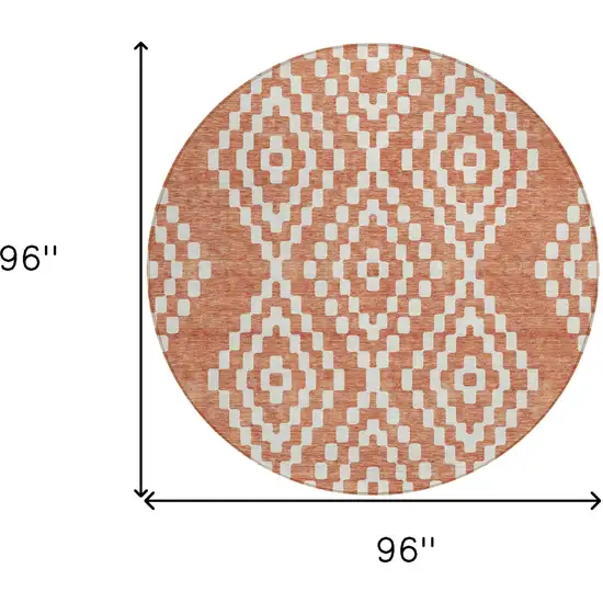 8' Salmon And Ivory Round Geometric Washable Indoor Outdoor Area Rug Photo 3