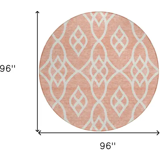 8' Salmon And Ivory Round Trellis Washable Indoor Outdoor Area Rug Photo 3