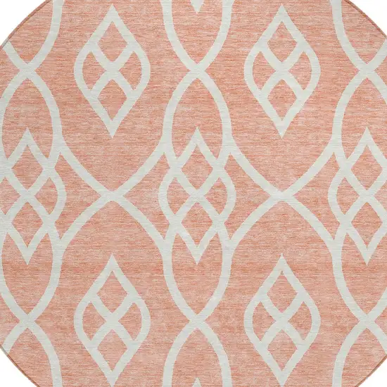 8' Salmon And Ivory Round Trellis Washable Indoor Outdoor Area Rug Photo 4