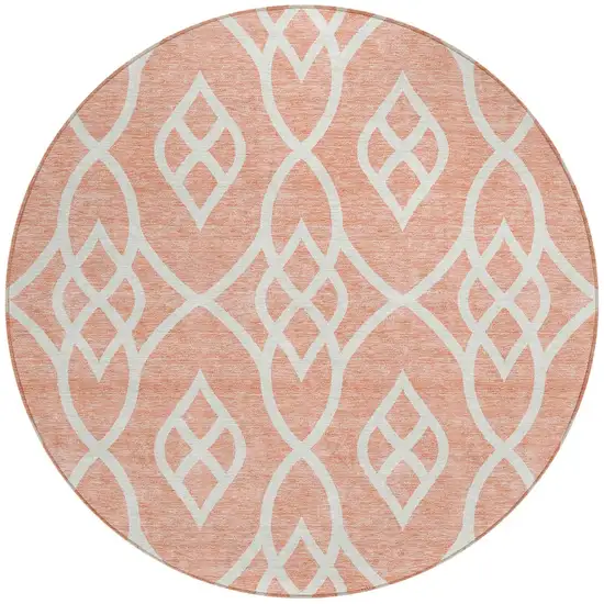 8' Salmon And Ivory Round Trellis Washable Indoor Outdoor Area Rug Photo 5