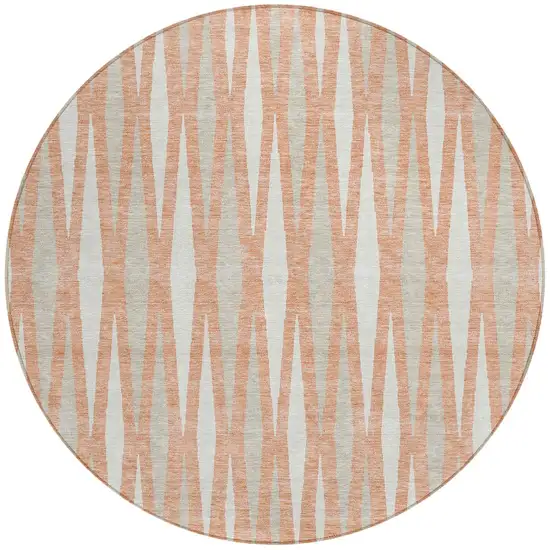 8' Salmon Gray And Ivory Round Geometric Washable Indoor Outdoor Area Rug Photo 6