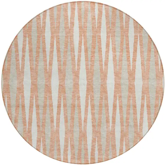 8' Salmon Gray And Ivory Round Geometric Washable Indoor Outdoor Area Rug Photo 2