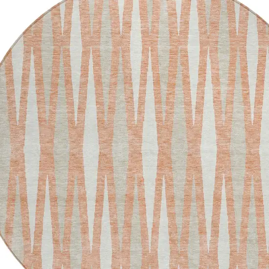 8' Salmon Gray And Ivory Round Geometric Washable Indoor Outdoor Area Rug Photo 5
