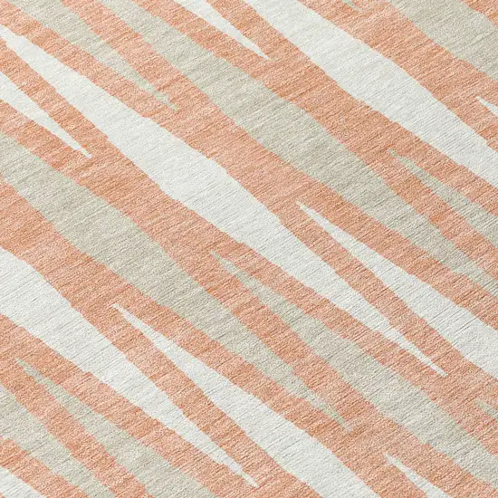 8' Salmon Gray And Ivory Round Geometric Washable Indoor Outdoor Area Rug Photo 4