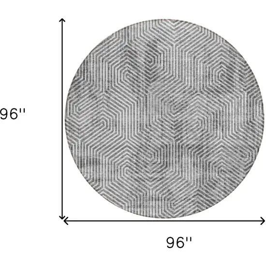 8' Silver And Gray Round Geometric Washable Indoor Outdoor Area Rug Photo 3