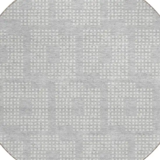 8' Silver And Ivory Round Geometric Washable Indoor Outdoor Area Rug Photo 4