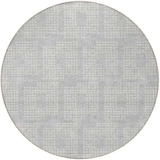 8' Silver And Ivory Round Geometric Washable Indoor Outdoor Area Rug Photo 5