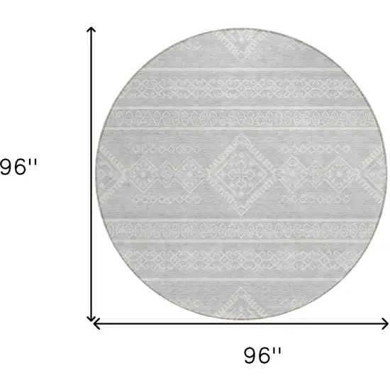 8' Silver And Ivory Round Southwestern Washable Indoor Outdoor Area Rug Photo 3