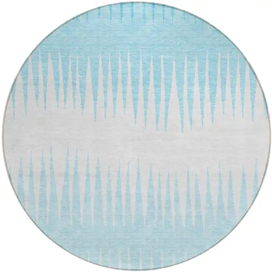 8' Sky Blue And Gray Round Striped Washable Indoor Outdoor Area Rug Photo 2