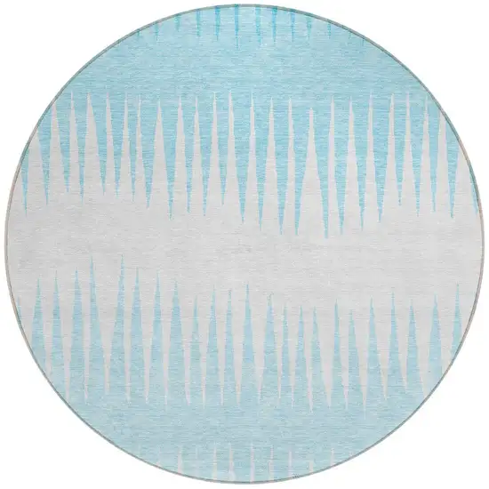8' Sky Blue And Gray Round Striped Washable Indoor Outdoor Area Rug Photo 5