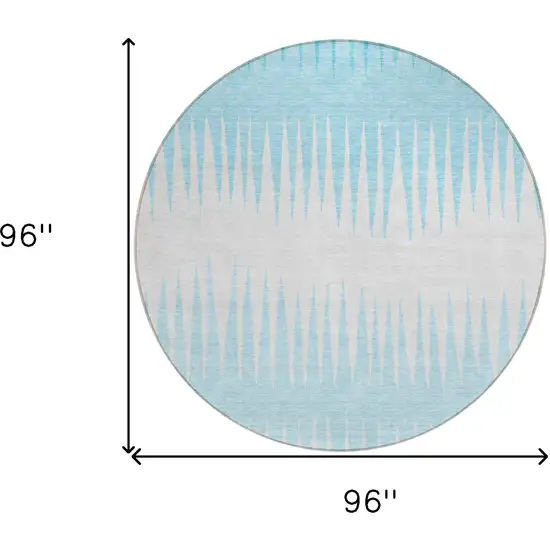 8' Sky Blue And Gray Round Striped Washable Indoor Outdoor Area Rug Photo 3