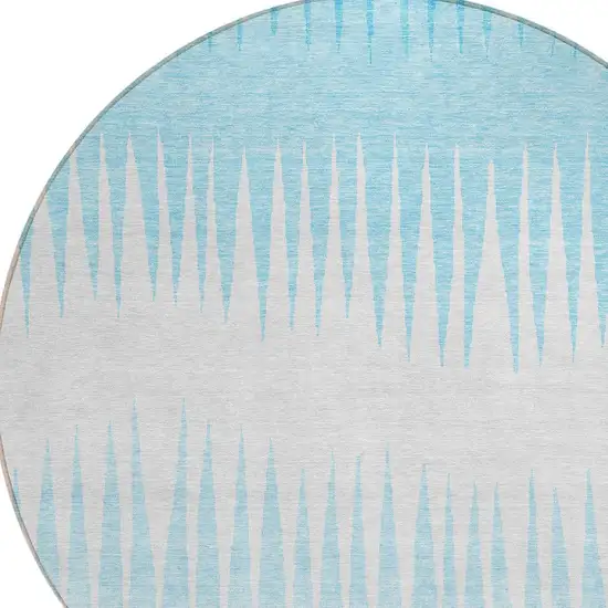8' Sky Blue And Gray Round Striped Washable Indoor Outdoor Area Rug Photo 4