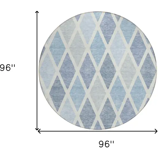 8' Sky Blue And Ivory Round Geometric Washable Indoor Outdoor Area Rug Photo 3