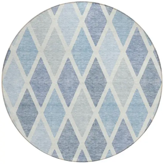 8' Sky Blue And Ivory Round Geometric Washable Indoor Outdoor Area Rug Photo 4