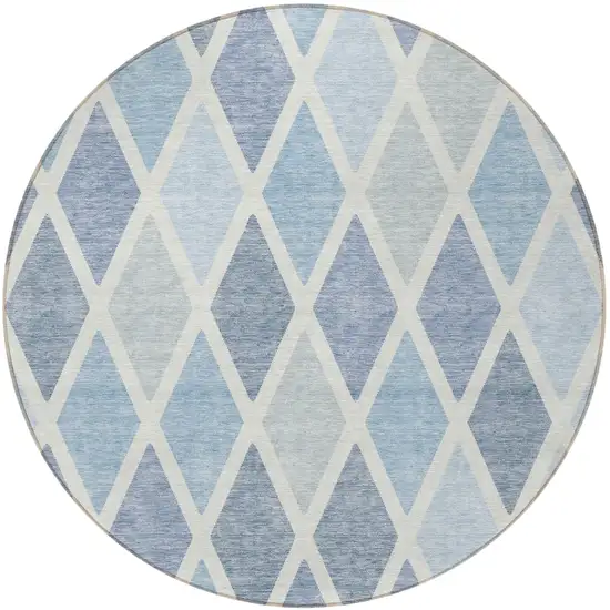 8' Sky Blue And Ivory Round Geometric Washable Indoor Outdoor Area Rug Photo 5