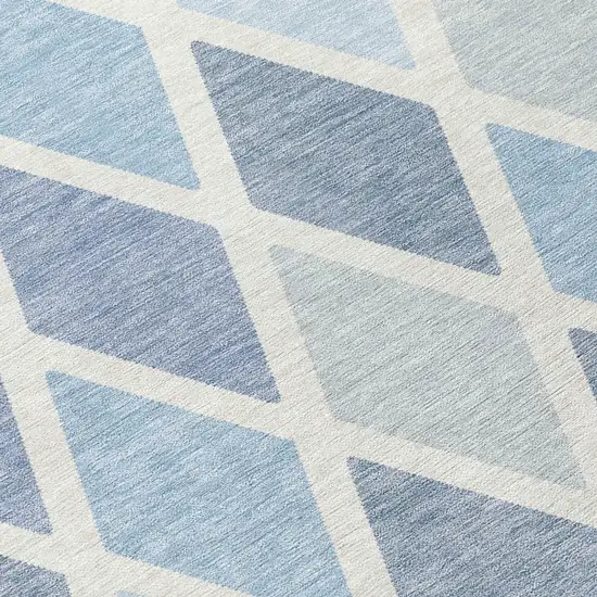 8' Sky Blue And Ivory Round Geometric Washable Indoor Outdoor Area Rug Photo 8