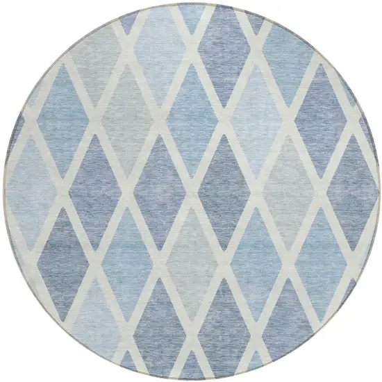 8' Sky Blue And Ivory Round Geometric Washable Indoor Outdoor Area Rug Photo 2