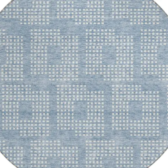 8' Sky Blue And Ivory Round Geometric Washable Indoor Outdoor Area Rug Photo 4