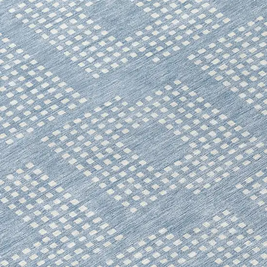 8' Sky Blue And Ivory Round Geometric Washable Indoor Outdoor Area Rug Photo 8