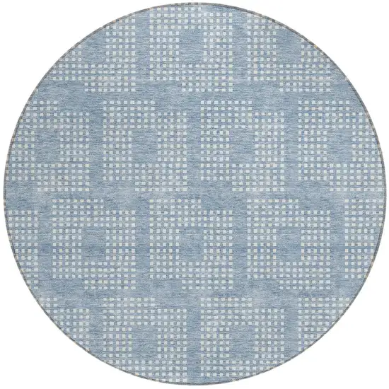 8' Sky Blue And Ivory Round Geometric Washable Indoor Outdoor Area Rug Photo 5