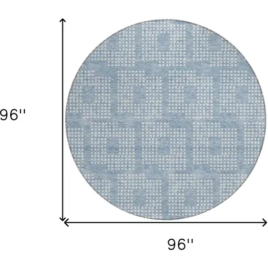 8' Sky Blue And Ivory Round Geometric Washable Indoor Outdoor Area Rug Photo 3