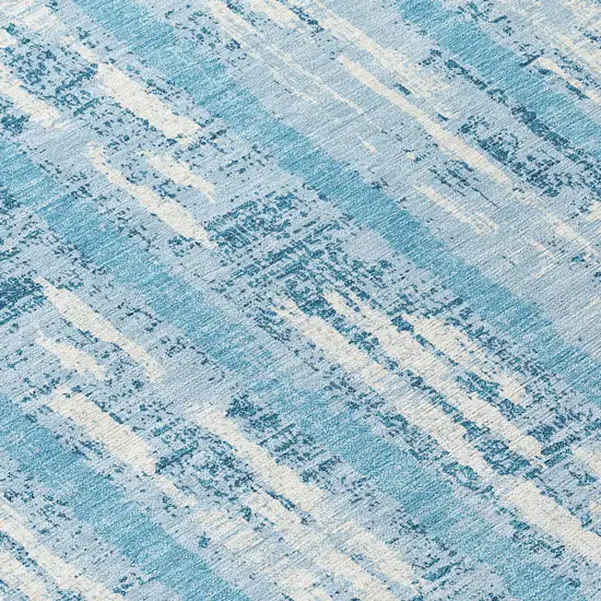 8' Sky Blue And Ivory Round Striped Washable Indoor Outdoor Area Rug Photo 7