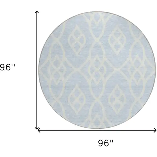 8' Sky Blue And Ivory Round Trellis Washable Indoor Outdoor Area Rug Photo 3