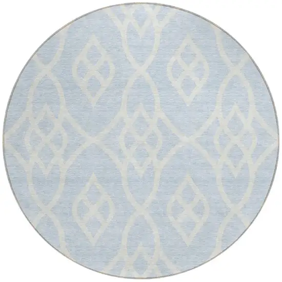 8' Sky Blue And Ivory Round Trellis Washable Indoor Outdoor Area Rug Photo 4