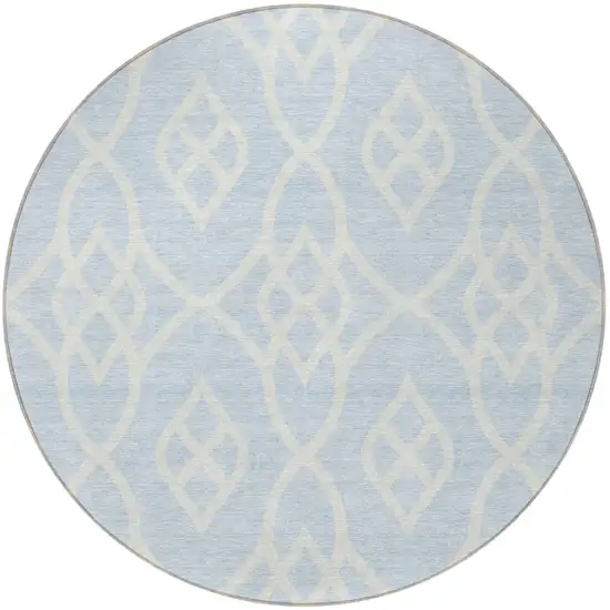 8' Sky Blue And Ivory Round Trellis Washable Indoor Outdoor Area Rug Photo 5
