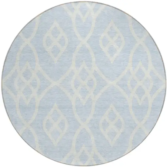 8' Sky Blue And Ivory Round Trellis Washable Indoor Outdoor Area Rug Photo 2